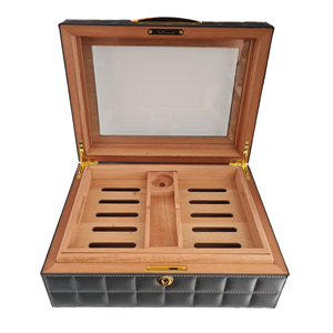 Lubinski Deri Camlı Humidor Puro Kutusu Gri 50s
