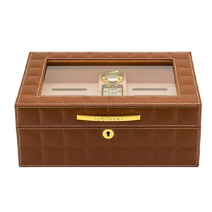 Lubinski Deri Camlı Humidor Puro Kutusu Kahve 50s