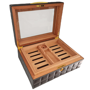 Lubinski Deri Camlı Humidor Puro Kutusu Gri 50s