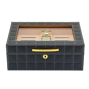 Lubinski Deri Camlı Humidor Puro Kutusu Gri 50s
