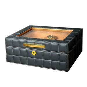 Lubinski Deri Camlı Humidor Puro Kutusu Gri 50s