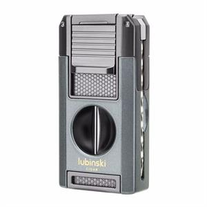 Lubinski Premium Çift Torch Puro Çakmağı Dahili V-Cut Kesici - Delici - İğne- Sehpa Grey
