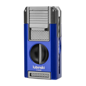 Lubinski Premium Çift Torch Puro Çakmağı Dahili V-Cut Kesici - Delici - İğne- Sehpa Mavi