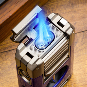 Lubinski Premium Çift Torch Puro Çakmağı Dahili V-Cut Kesici - Delici - İğne- Sehpa Mavi