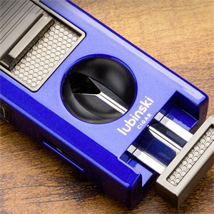 Lubinski Premium Çift Torch Puro Çakmağı Dahili V-Cut Kesici - Delici - İğne- Sehpa Mavi