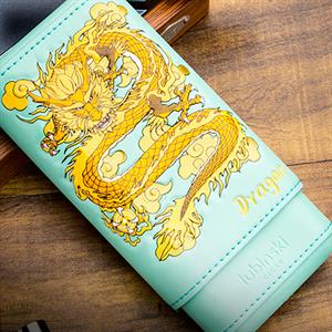 Lubinski Special Edt. Elegant Dragon Gerçek Deri Üçlü Sedirli Puro Kılıfı - Turkuaz(52 Ring)