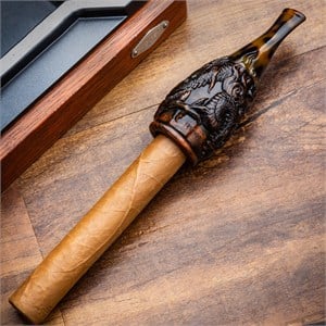 Lubinski Yeni 4 Boy Kullanım Briar Puro Ağızlığı 9mm Filtreli Carved Dragon Black (38-57 Ring)