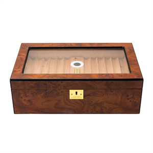 Lubinski Yeni Cedar Camlı Tepsili Puro Kutusu Humidor Kahve 60s