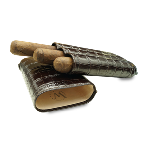 Montes Gerçek Deri El Yapımı Puro Kılıfı Üçlü (60 Ring) Croco Tabaco