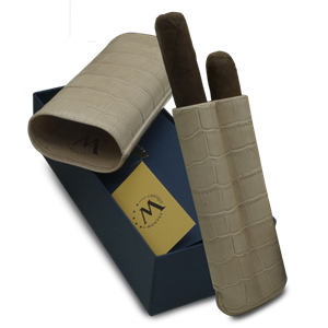 Montes Gerçek Deri El Yapımı Puro Kılıfı İkili (60 Ring) Croco Piedra