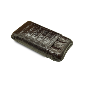 Montes Gerçek Deri El Yapımı Puro Kılıfı Üçlü (60 Ring) Croco Tabaco