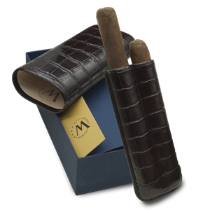 Montes Gerçek Deri El Yapımı Puro Kılıfı İkili (60 Ring) Croco Tabaco