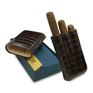 Montes Gerçek Deri El Yapımı Puro Kılıfı Üçlü (60 Ring) Croco Tabaco