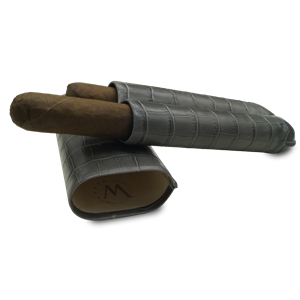 Montes Gerçek Deri El Yapımı Puro Kılıfı İkili (60 Ring) Croco Ceniza