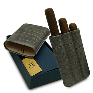 Montes Gerçek Deri El Yapımı Puro Kılıfı Üçlü (60 Ring) Croco Ceniza