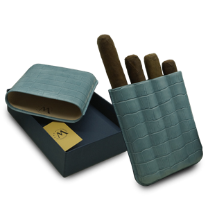 Montes Gerçek Deri El Yapımı Puro Kılıfı Dörtlü (60 Ring) Croco Aguamarina