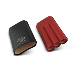 Partagas Series Gerçek Deri Puro Kılıfı Üçlü 64 Ring - Siyah Kırmızı