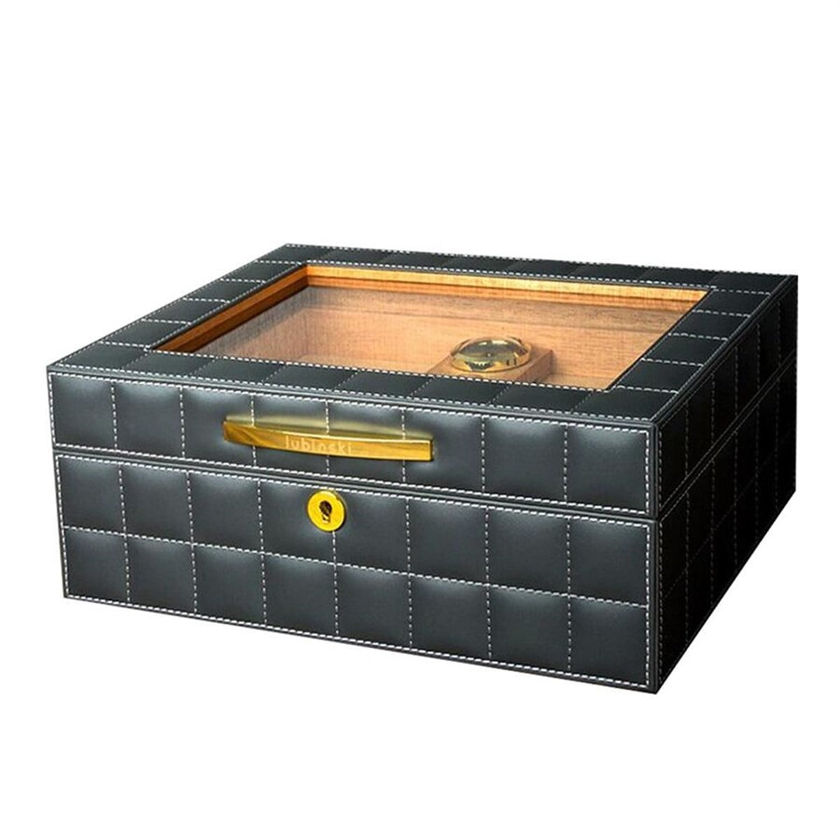 Lubinski Deri Camlı Humidor Puro Kutusu Gri 50s
