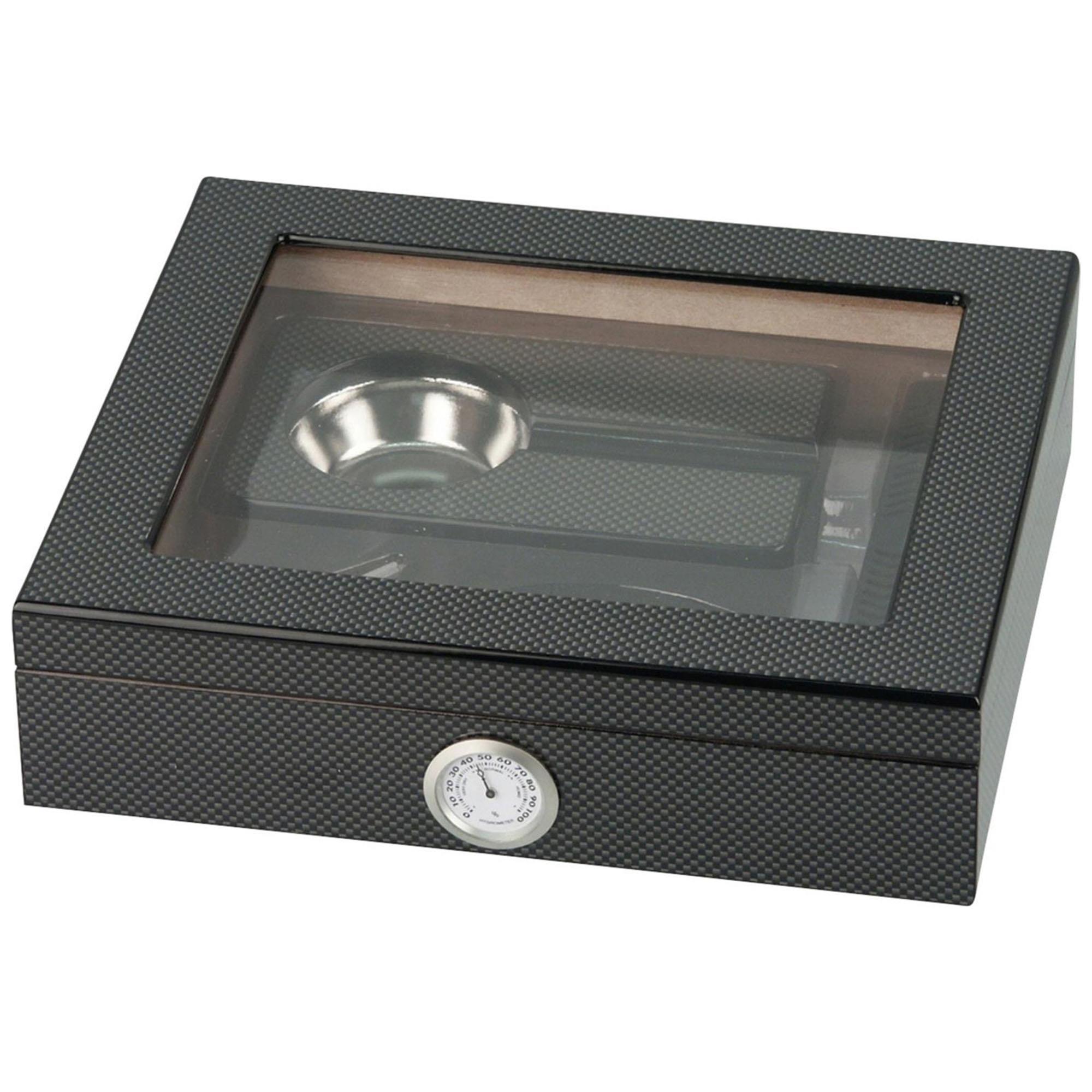 Cedar Alman Camlı Puro Kutusu Humidor Seti Carbon 15's
