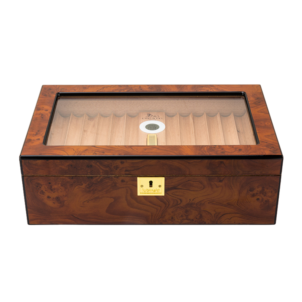 Lubinski Yeni Cedar Camlı Tepsili Puro Kutusu Humidor Kahve 60s