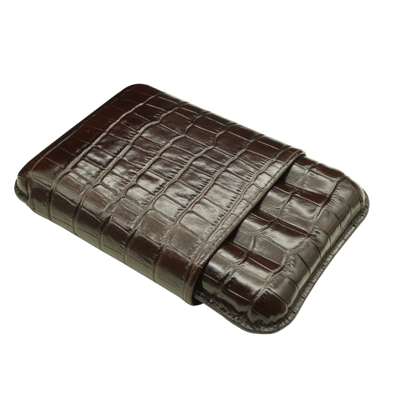 Montes Gerçek Deri El Yapımı Puro Kılıfı Dörtlü (60 Ring) Croco Tabaco
