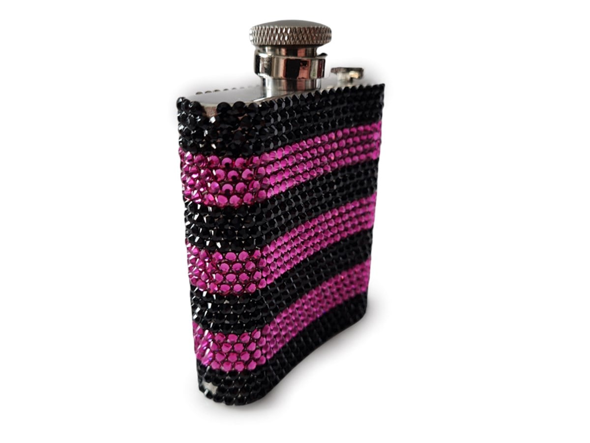 Swarovski Taşlı Kaplı Matara Siyah/Pembe(Outlet)