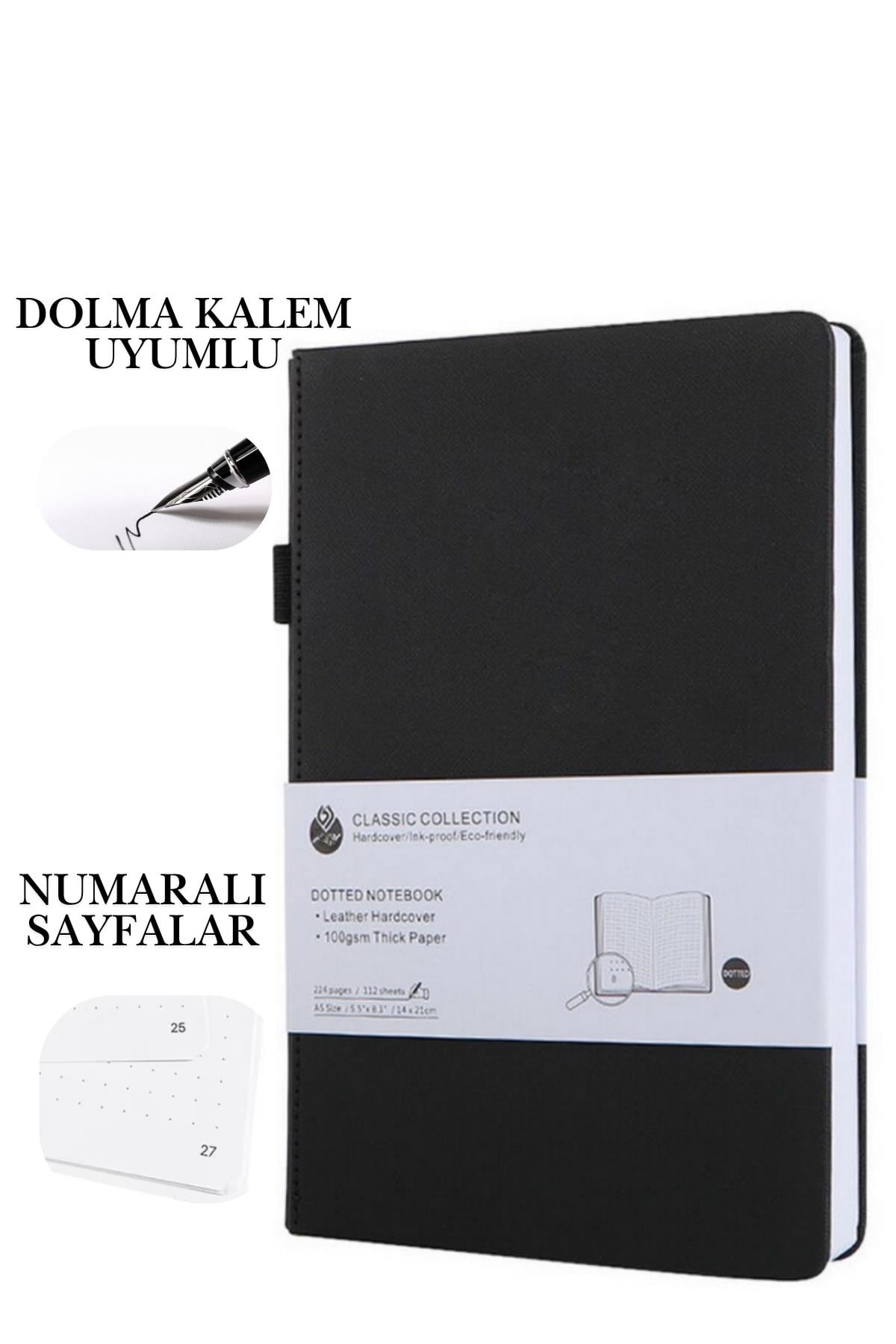 Dolma Kalem Uyumlu, Numaralı Not Defteri 14*21cm, 110gr Noktalı 220 sayfa Defter