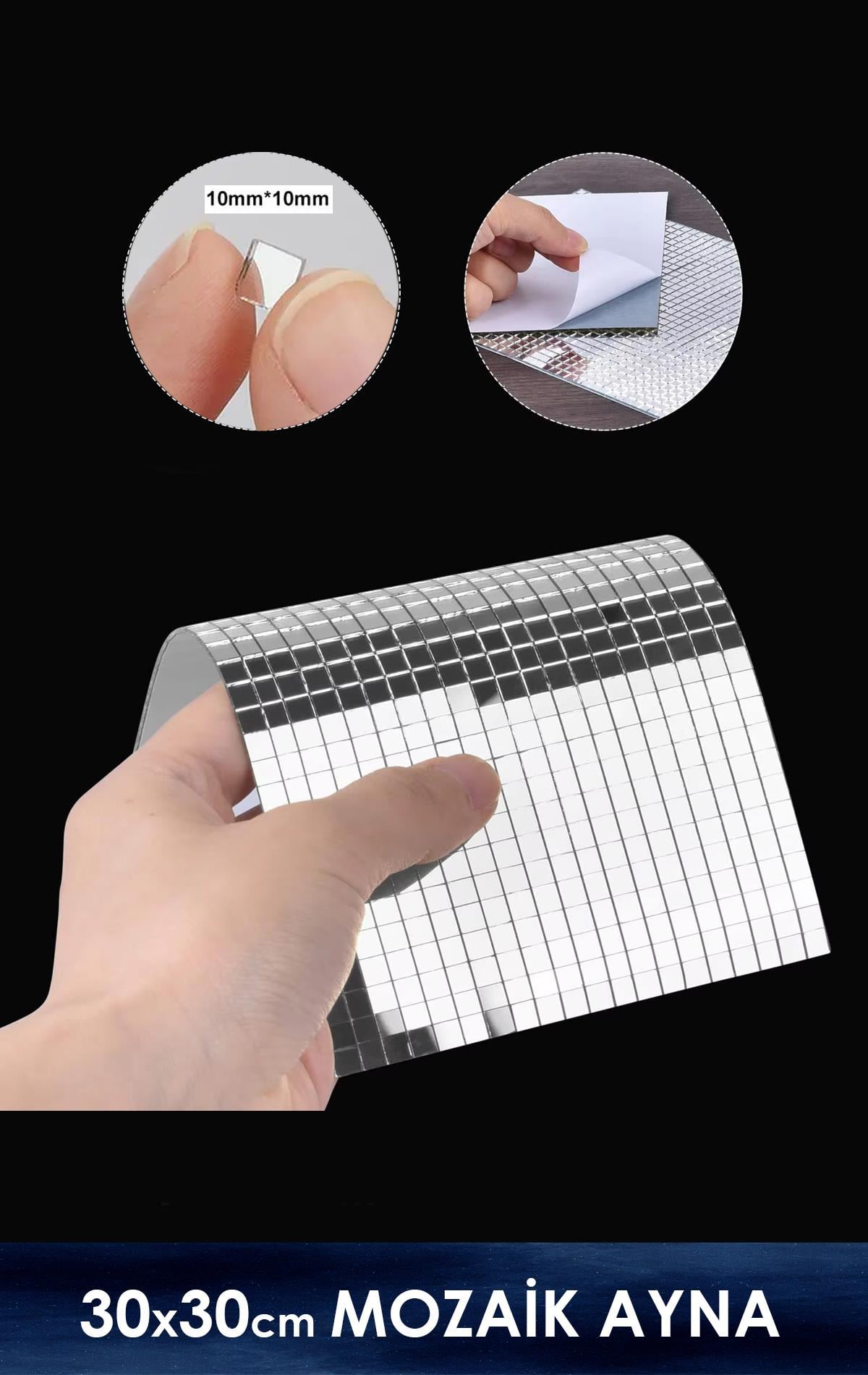 Mozaik Ayna 10x10mm Kendinden Yapışkanlı  30x30cm Levha