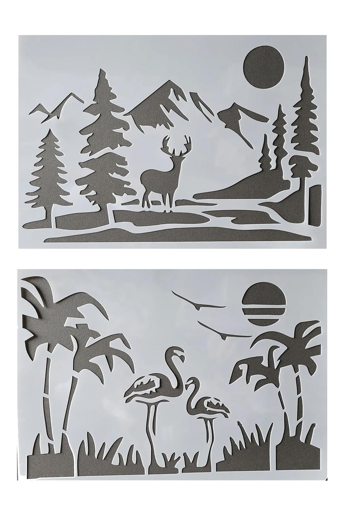 Stencil Dekoratif Boyama Şablonu 2'li Animal - A4