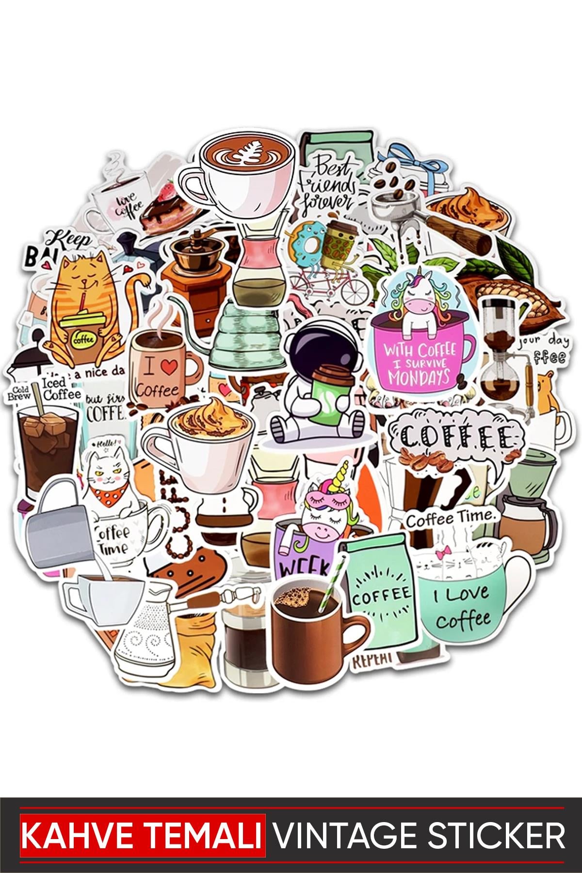 Vintage Sticker 50'li- Coffee Etiket 5-7cm