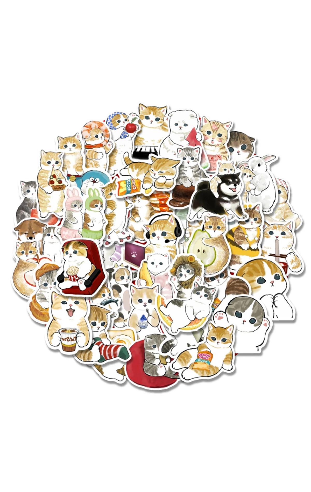 Vintage Sticker 50'li- Kedi Etiket 5-7cm