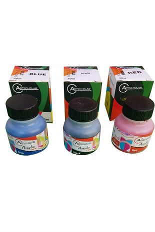 Akrilik Mürekkep 30 ml - 3'lü Paket Siyah - Mavi - Kırmızı