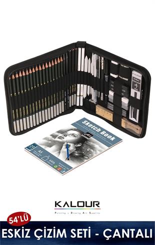 Eskiz Karakalem Çizim Seti, 54 Parça- Çantalı (Defter Hediyeli)