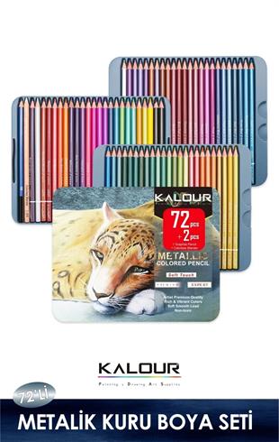 Metalik Kuru Boya Kalem Seti 72 Renk, Metal Kutulu (Defter+Blender Kalem Hediyeli)