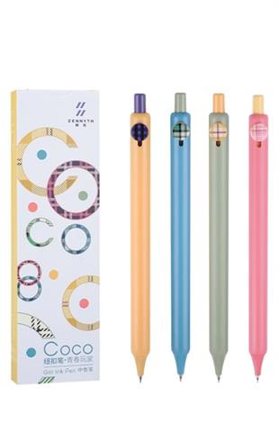 Zennyth Coco 0.4mm Roller Kalem Macaron Renkler 4'lü - Siyah