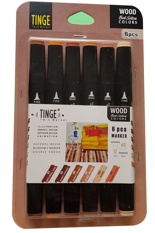 6'lı Tinge Çift Uçlu Wood Marker Seti
