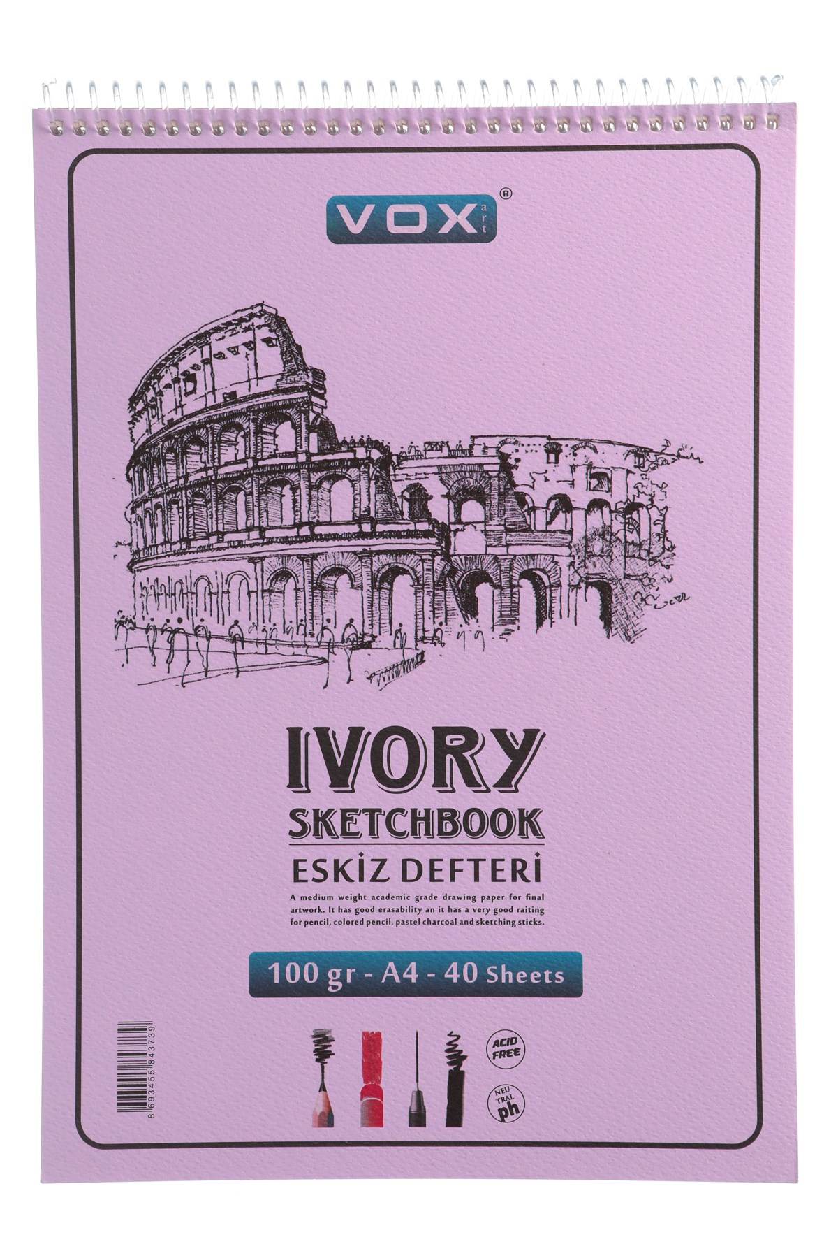 100 gr Eskiz Çizim Defteri - A-4 , 40 Yaprak - Lila