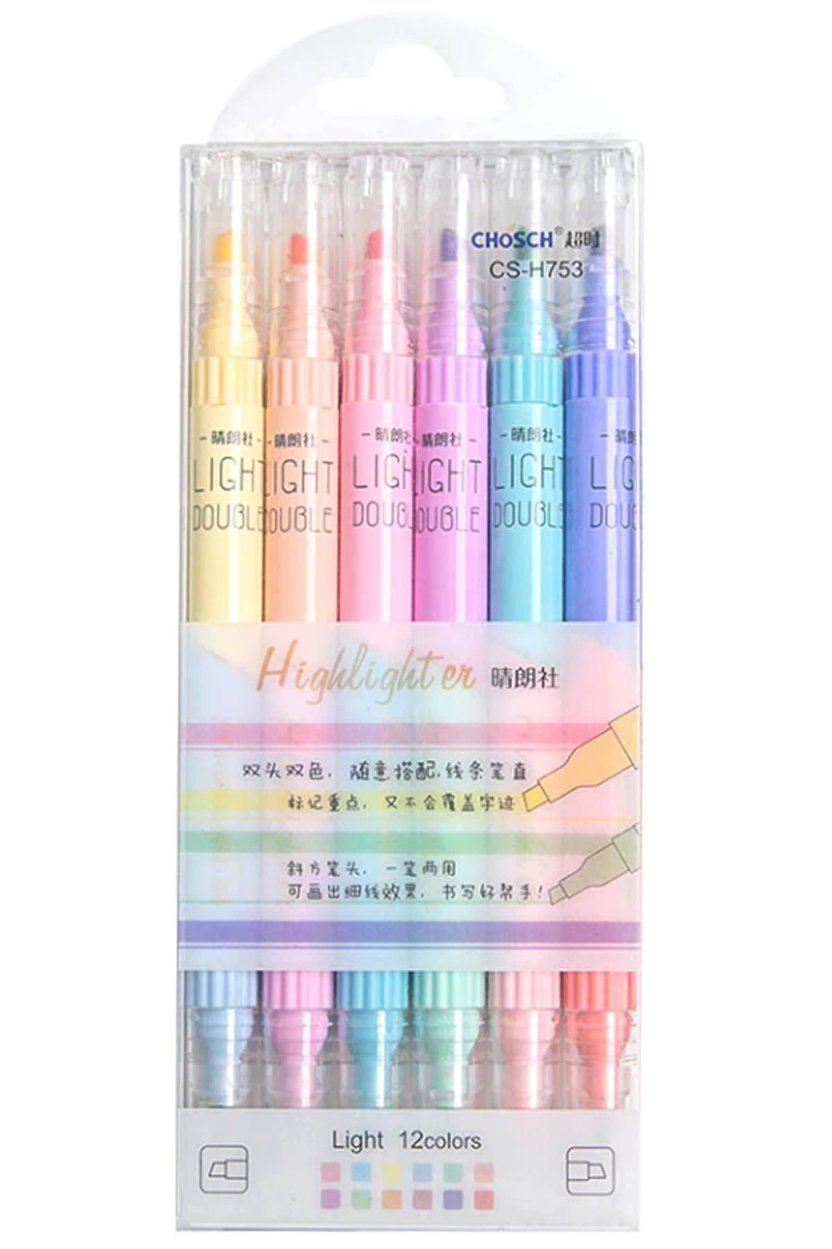 12 Renk Fosforlu Kalem Seti 6'lı Pastel Highlighter