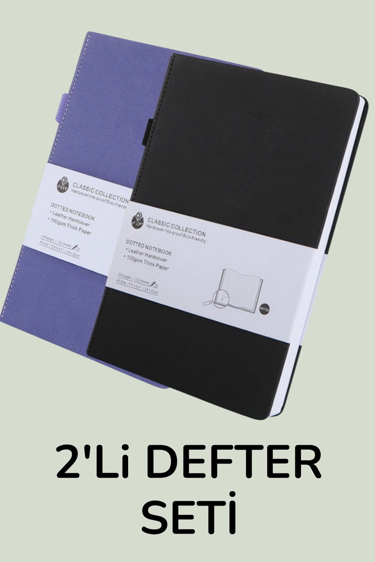 2'li Dolma Kalem Uyumlu, Numaralı Not Defteri 14*21cm, 110gr Noktalı 220 sayfa Defter