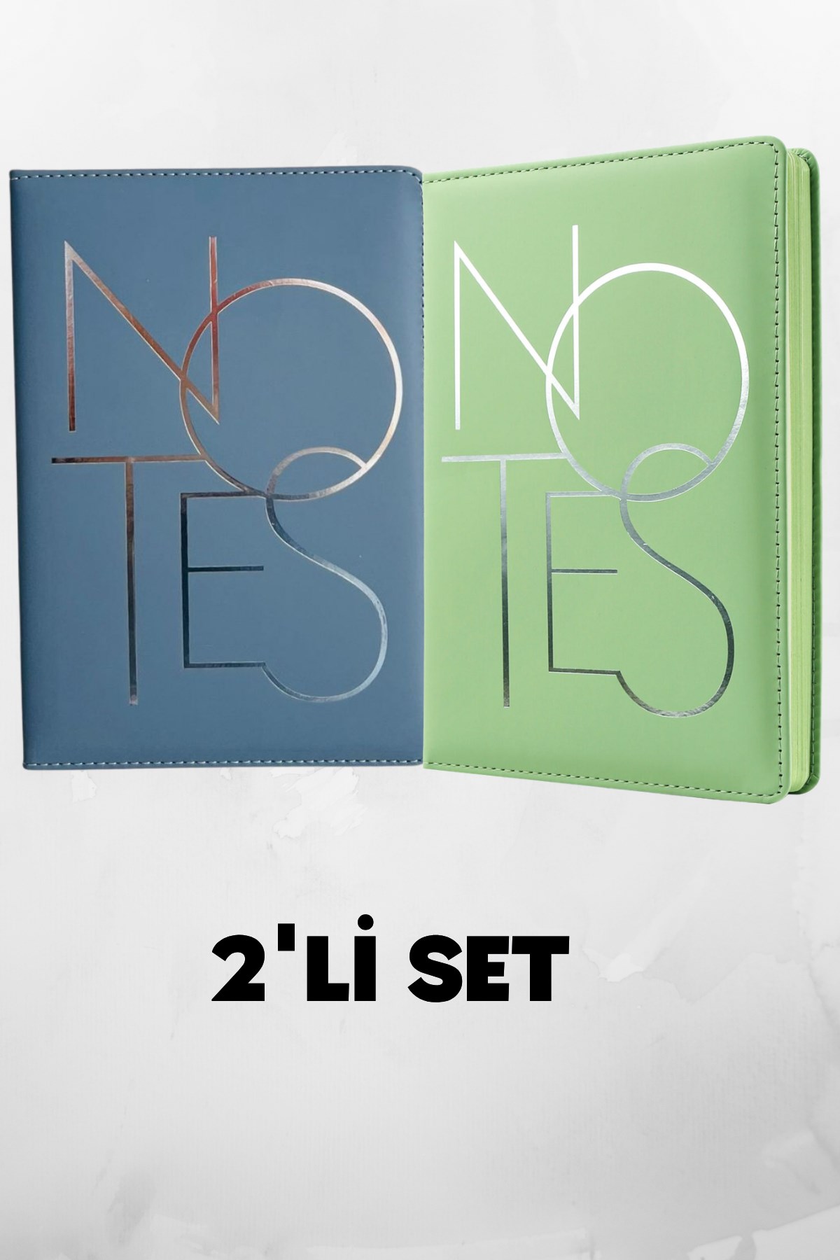 2'li Notes Minimalist Soft PU Deri Not Defteri 14*21cm, 100gr Çizgili 192 Sayfa