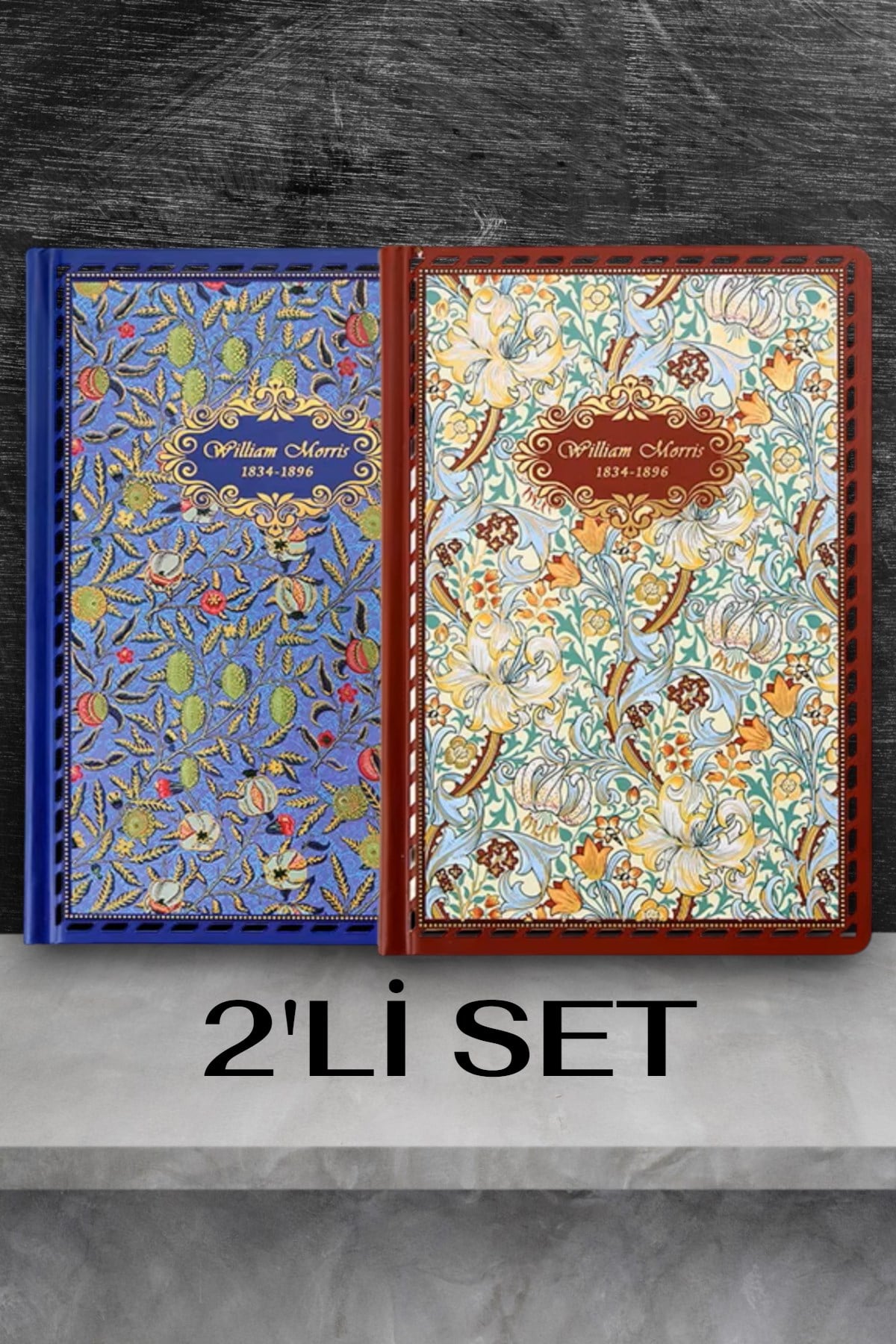 2'li William Morris Journal Not Defteri, 14*21cm 256 Sayfa, 100gr Desenli Kağıtlar