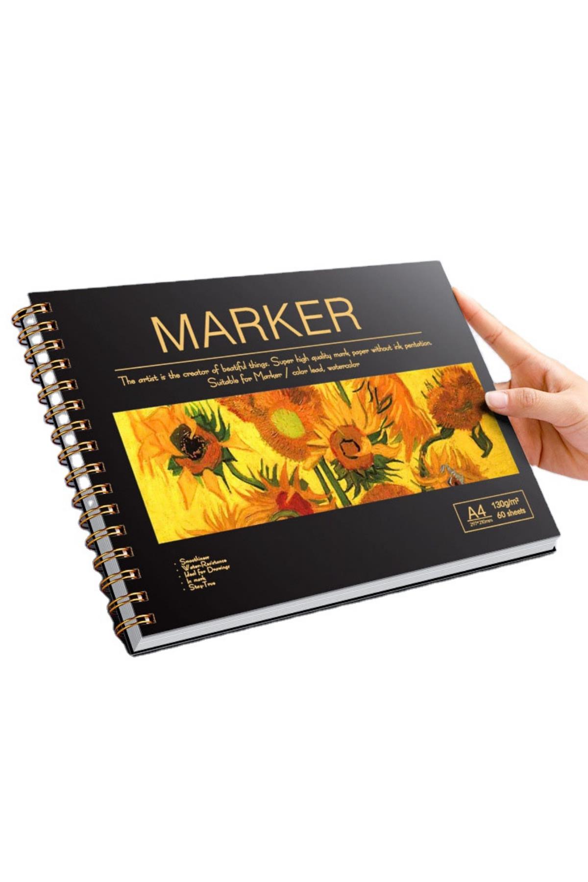 A4 Marker Kalem Defteri-Sert Kapak, 60 Yaprak 130gr (Arkaya Geçirmez)