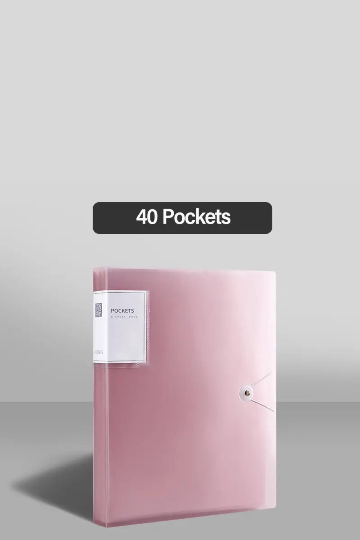 A4 Sunum Dosyası, Resim Çantası, 40 Cepli-80 Resim Kapasiteli, Pembe
