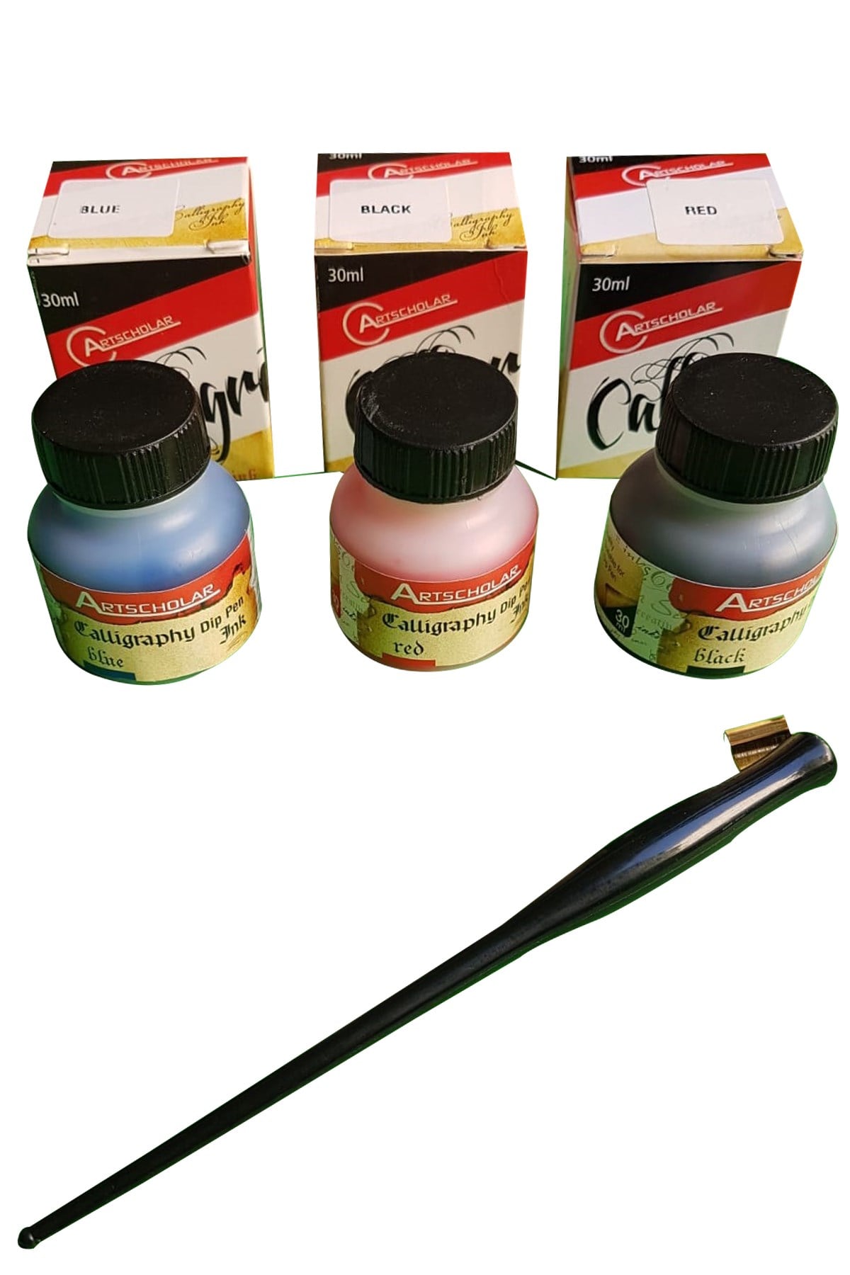 Akrilik Mürekkep 30ml -4'lü Paket Siyah-Mavi-Kırmızı-Tarama Sapı