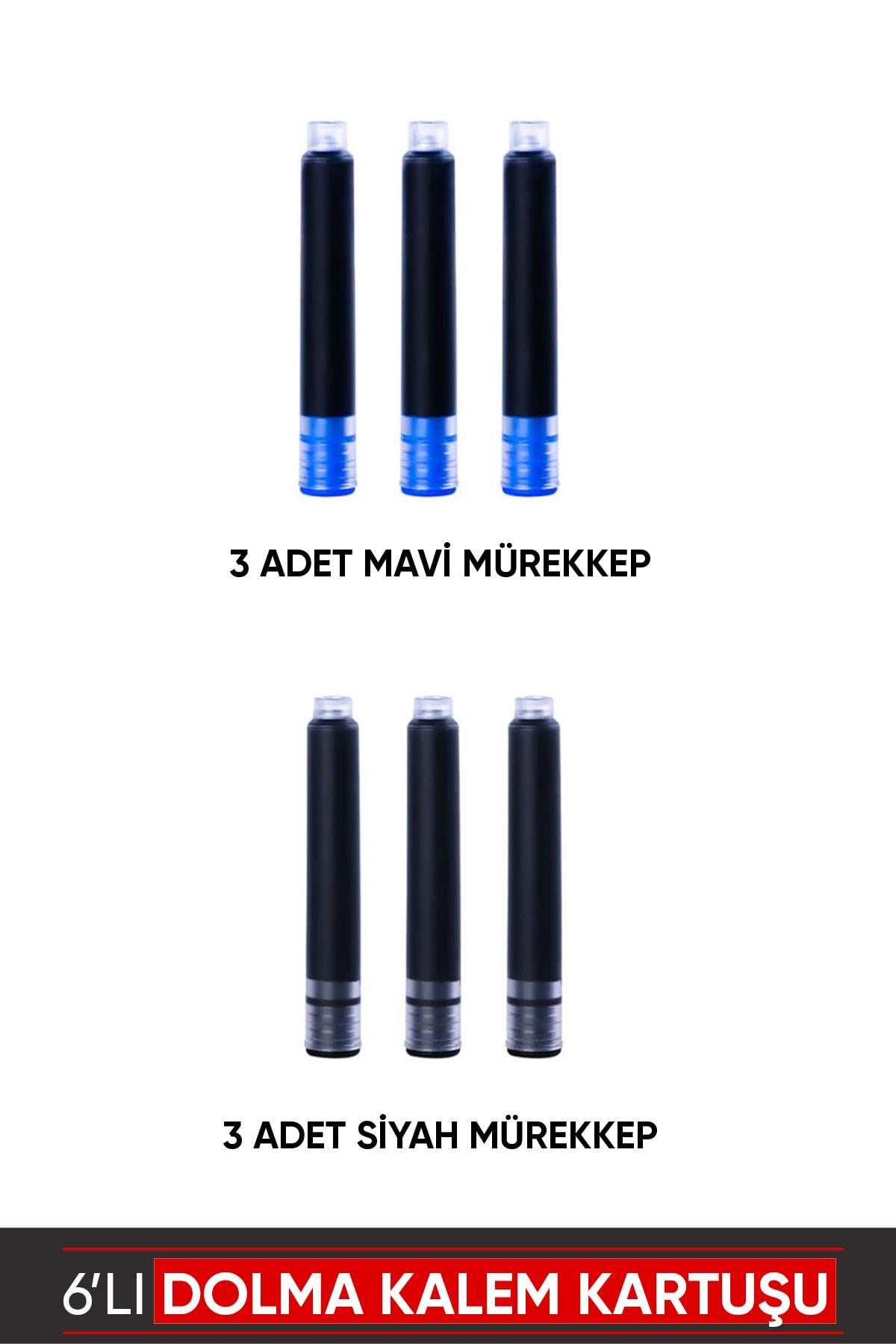 Dolma Kalem Kartuşu 6'lı (3 Mavi+3 Siyah) - Sadece Jinhao ve Bocai Markalara Uyumlu !