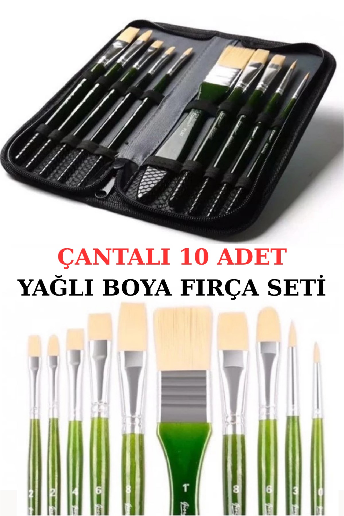 Fermuarlı Çantalı 10 Adet Fırça Seti (Blisterli) Kaliteli Sentetik Kıl