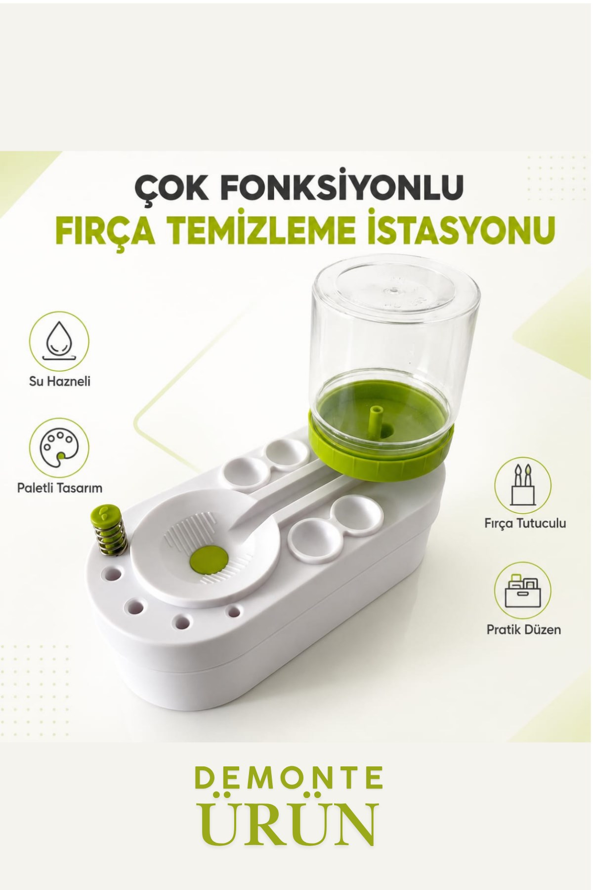 Fırça Temizleme Kabı- Suluboya paletli, Fırça Tutuculu ve Su hazneli