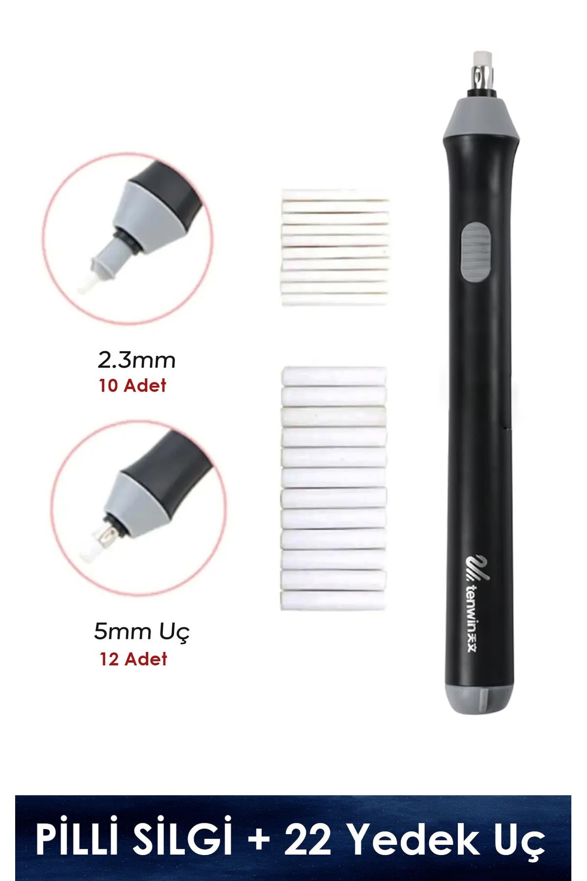 Pilli Silgi - Elektronik Silgi - 12 Ad. 5mm 10 Ad. 2.3mm Uç Ile