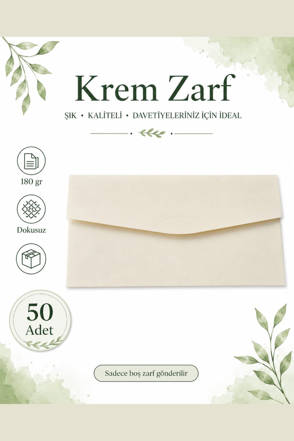 Renkli Dokusuz Davetiye Zarfı 50 Adet 11*22cm 180gr (Baskısız boş Zarf) Krem
