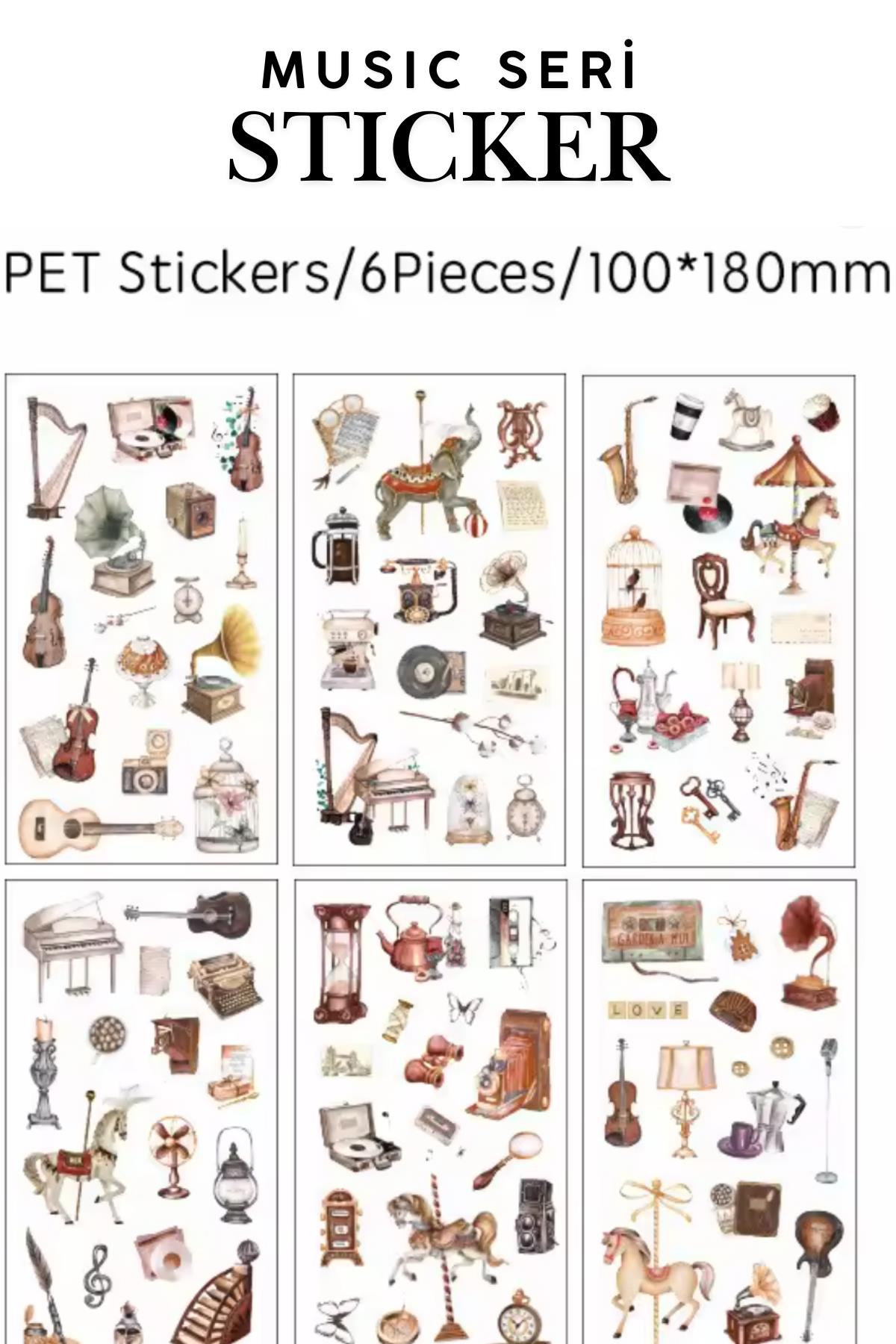 Retro Scrapbook Sticker ( Şeffaf PET ), 6 yaprak 18*10cm